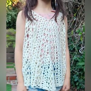 Girls Ivory Crochet Sleeveless Top